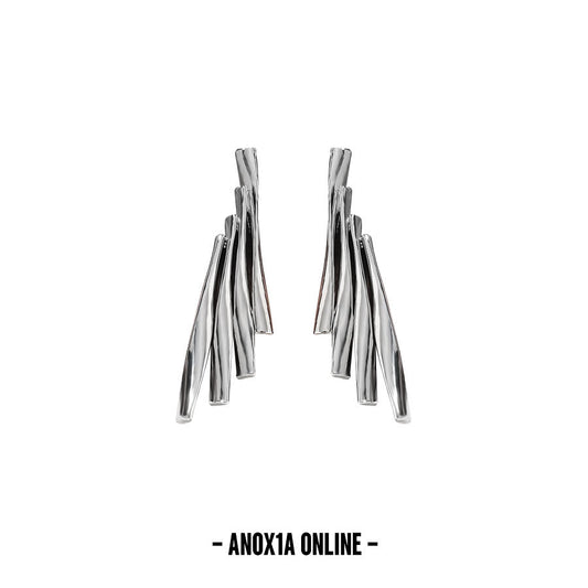 Abstract Geometric Silver Square Wing Ear Studs: A Modern