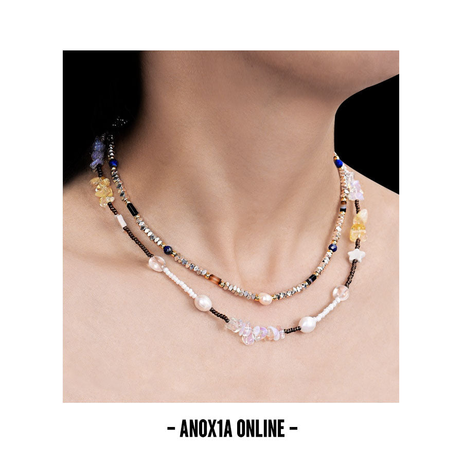 Lapis Citrine & Freshwater Pearl Layered Necklace Set