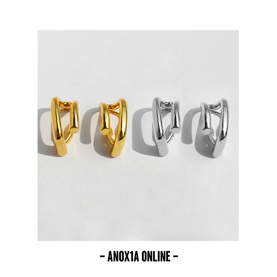 Modern Geometric Jewelry:Metal Line Clip-On Earrings -