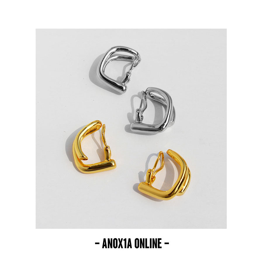 Modern Geometric Jewelry:Metal Line Clip-On Earrings -