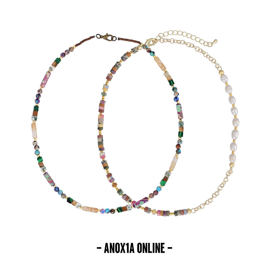Natural Stone Layered Necklace Set | Bold Colors Timeless