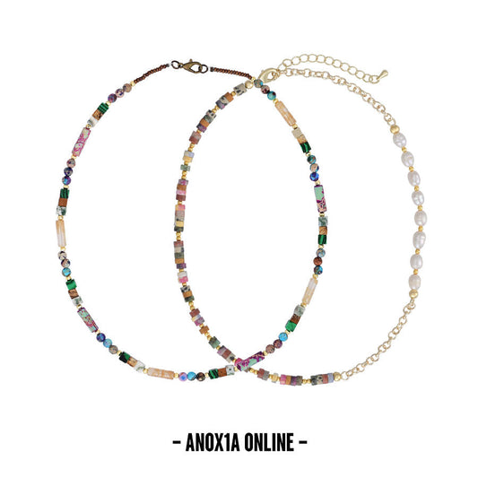Natural Stone Layered Necklace Set | Bold Colors Timeless