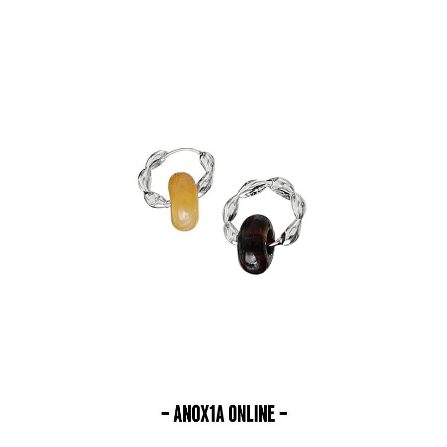 Unique Asymmetric Natural Stone Bead and Bracelet Earrings