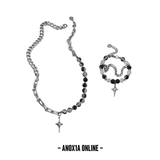 Unique Black Explosion Bead Necklace & Bracelet Set