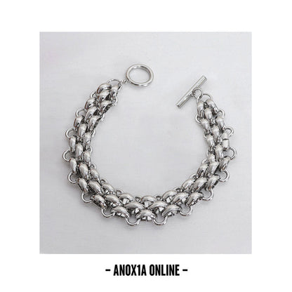 Unisex Wave-Link Chain Necklace & Bracelet Set - Cold-tone