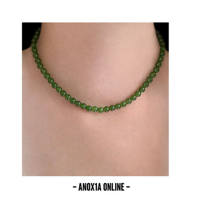 6mm Chrysoprase Beaded Choker Necklace: Harmonious Balance