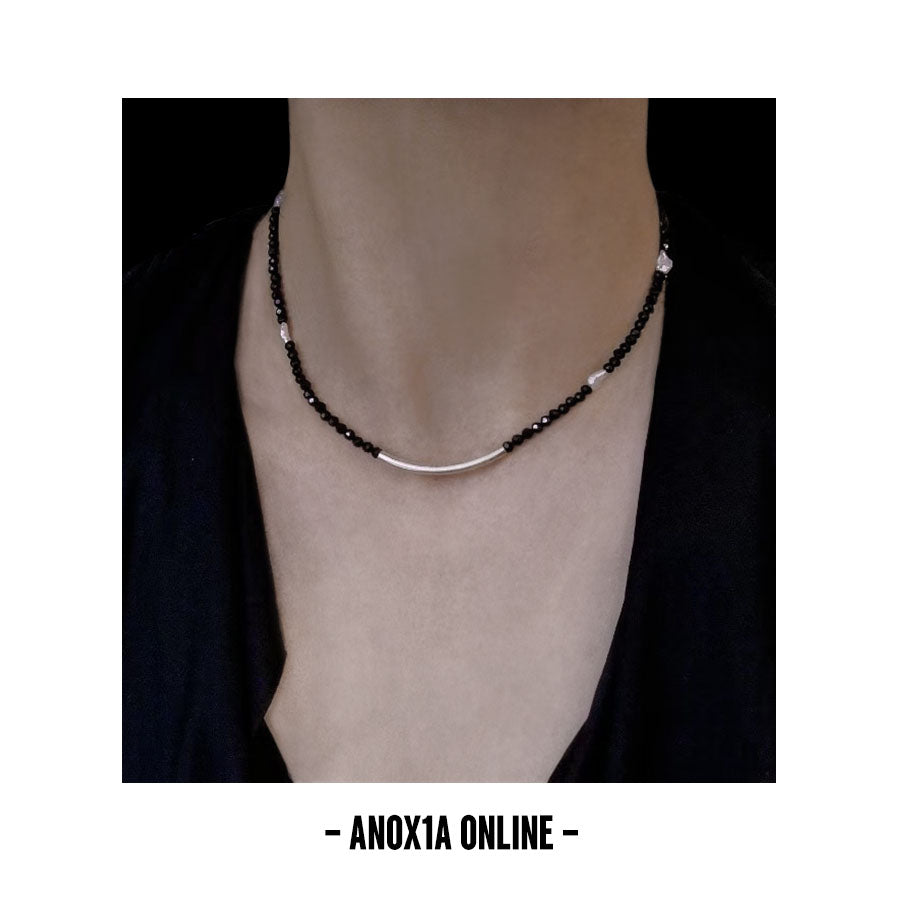 Cool Black Aesthetic: Black Tourmaline Beaded Necklace