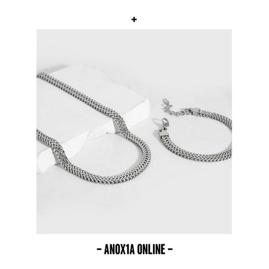 Double row trendy hip hop titanium steel necklace bracelet