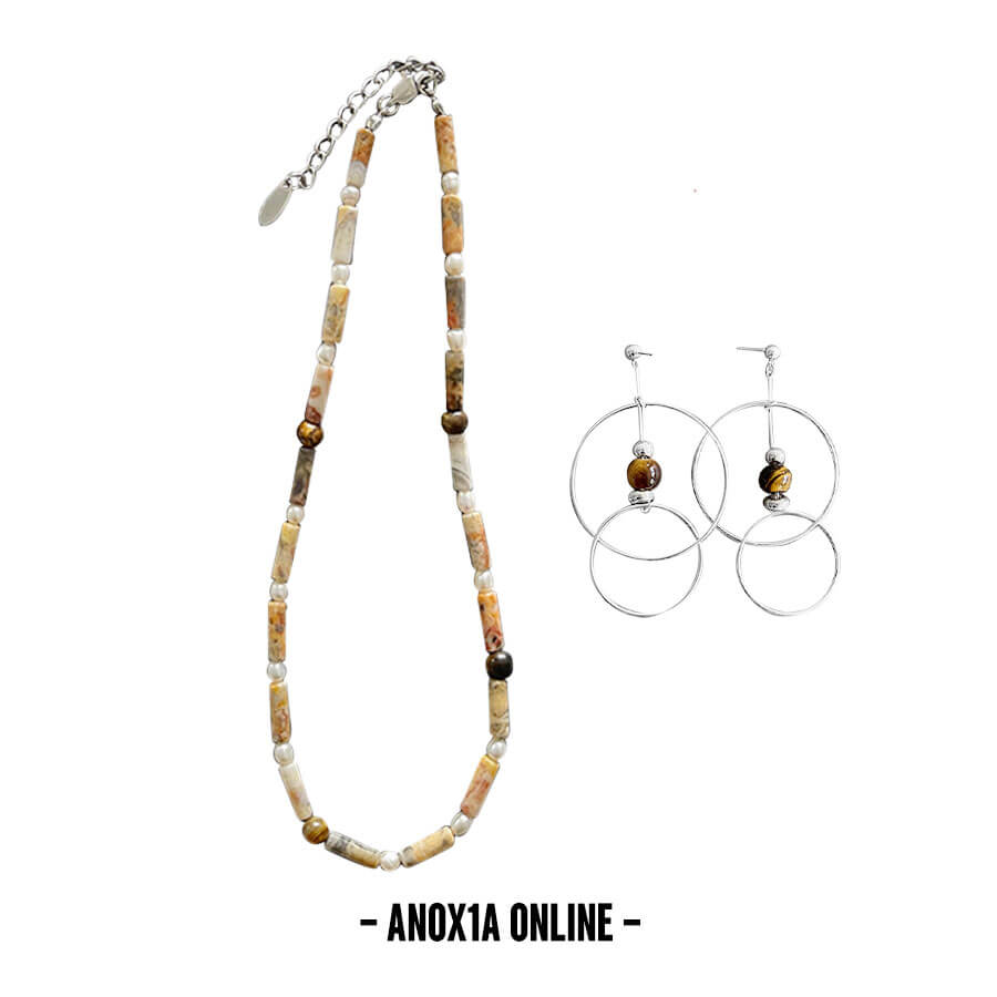 Earthy Elegance: Crazy Agate & Tiger’s Eye Necklace Set