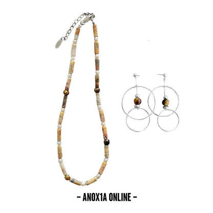 Earthy Elegance: Crazy Agate & Tiger’s Eye Necklace Set