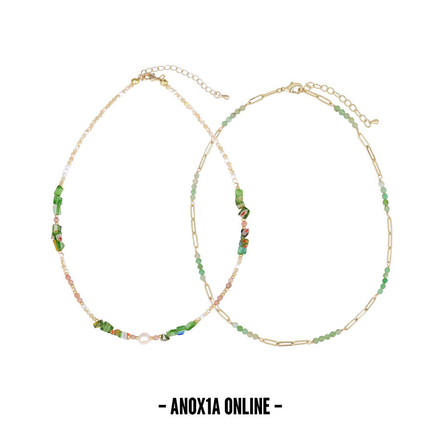 Fresh Green Layered Necklace Set | A Harmony of Nature