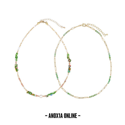 Fresh Green Layered Necklace Set | A Harmony of Nature