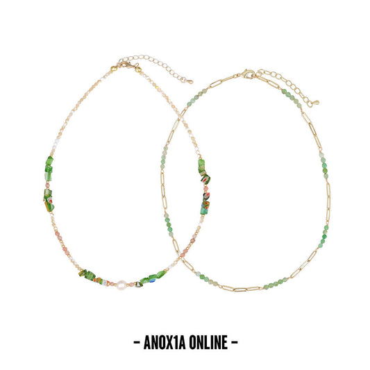 Fresh Green Layered Necklace Set | A Harmony of Nature