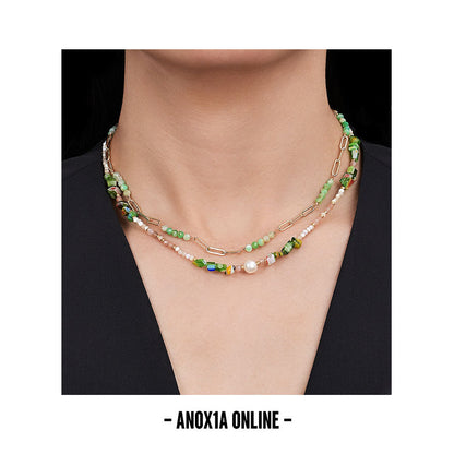 Fresh Green Layered Necklace Set | A Harmony of Nature