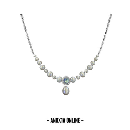 Freshwater Pearl Necklace with Aquamarine and S925 Silver -