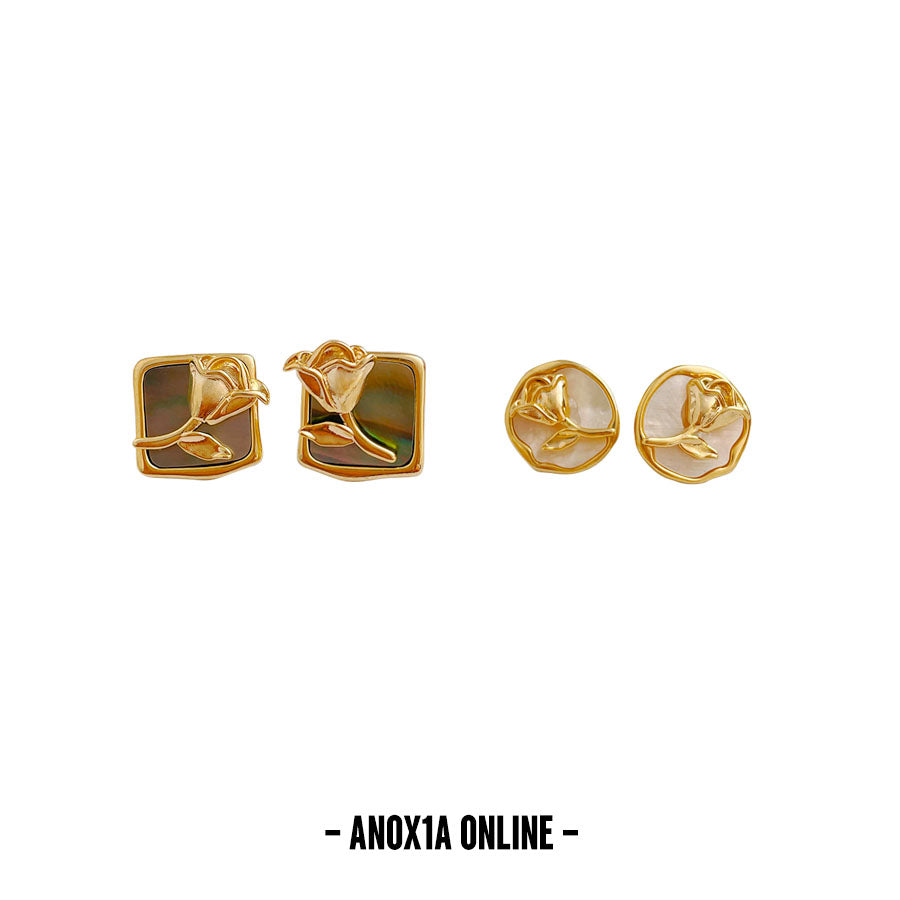 Gold-Edged Square and Round Earrings set with Acetate