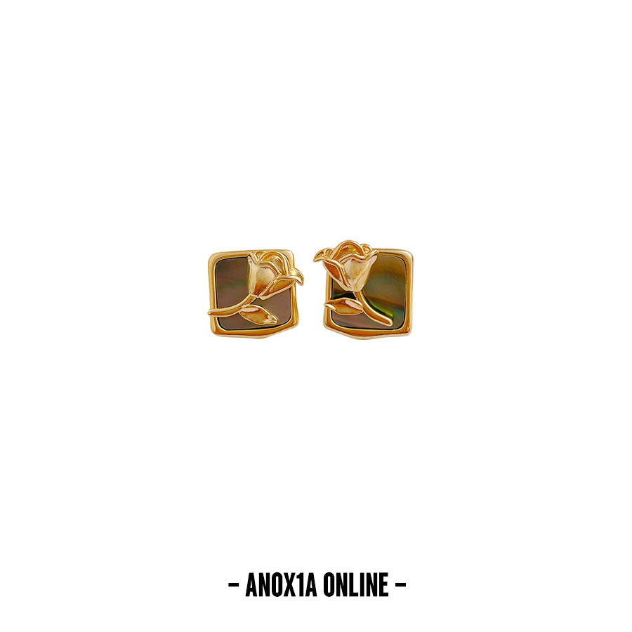 Gold-Edged Square and Round Earrings set with Acetate