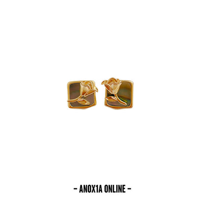 Gold-Edged Square and Round Earrings set with Acetate