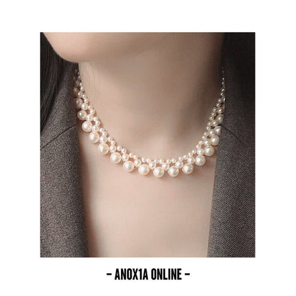 Handcrafted Vintage Triple-Layer Pearl Choker Necklace: