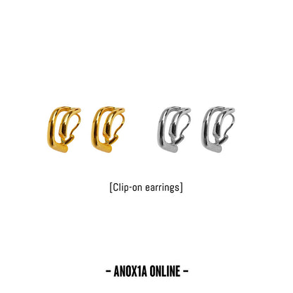 Modern Geometric Jewelry：Metal Line Clip-On Earrings -