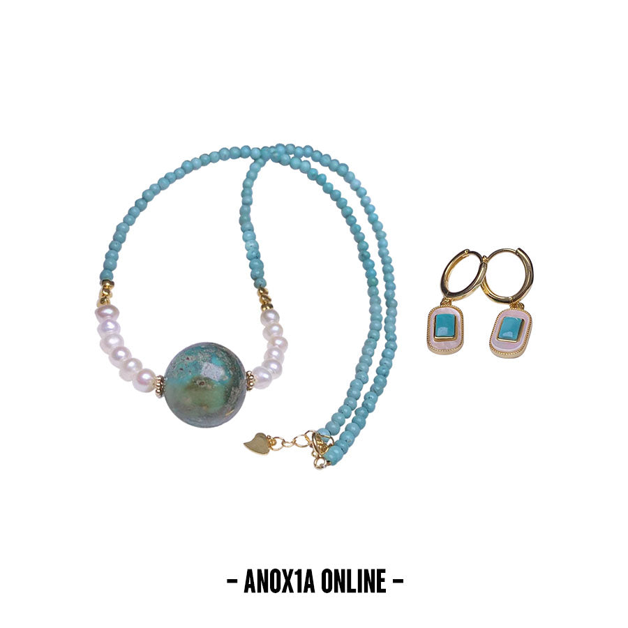 Modern Turquoise Choker Necklace and Earring Set: Embrace