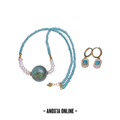 Modern Turquoise Choker Necklace and Earring Set: Embrace