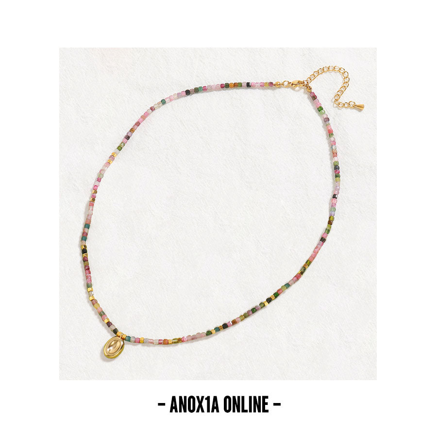 Multi-colored Natural Tourmaline Bead Necklace