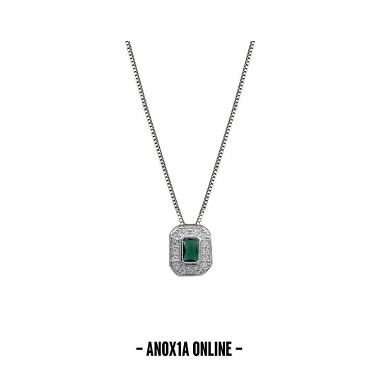 S925 Silver Necklace with Emerald Green Zirconia | Luxury