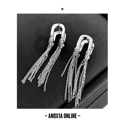 S952 Silver Tassel Earrings high-end style