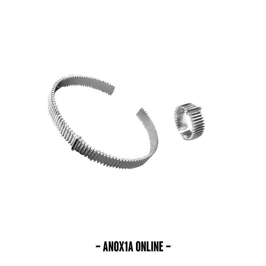 Unique S925 Gear Wave Textured Bracelet & Ring Set