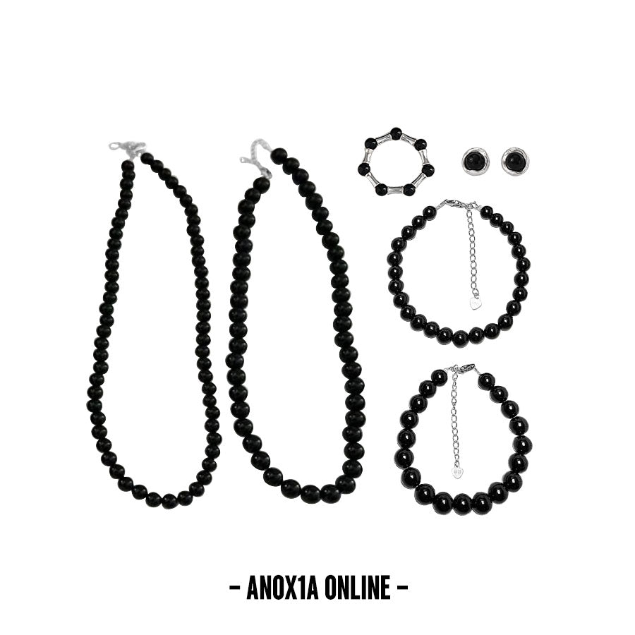 Unisex Minimalist Black Agate Jewelry Set: