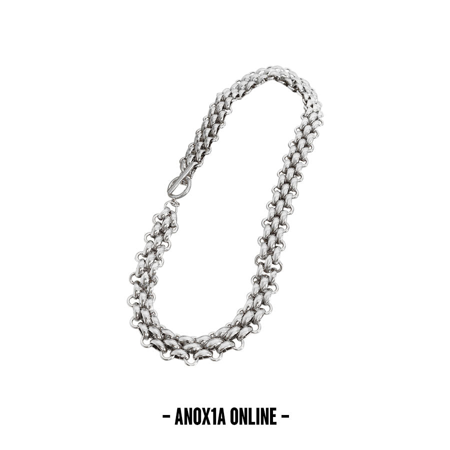 Unisex Wave-Link Chain Necklace & Bracelet Set - Cold-tone