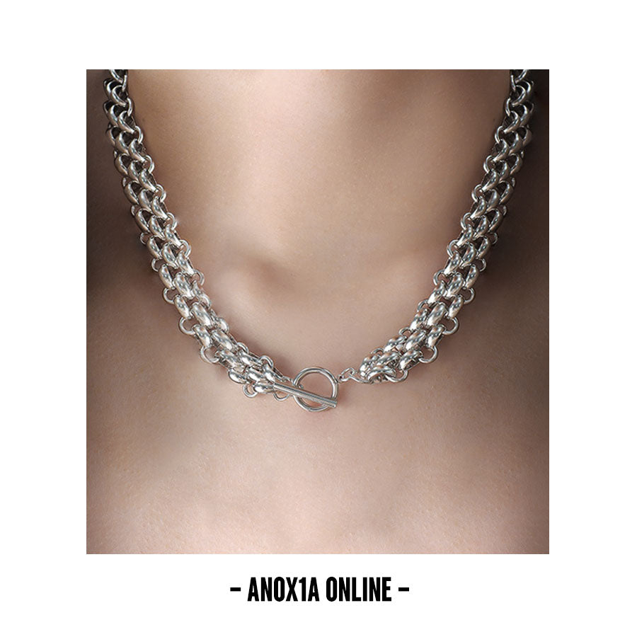 Unisex Wave-Link Chain Necklace & Bracelet Set - Cold-tone